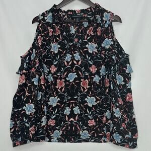 Cynthia Rowley Cold Shoulder Georgette Blouse Medium Black Floral Fairycore Boho